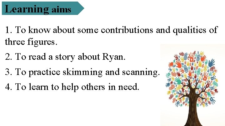 Learning aims 1. To know about some contributions and qualities of three figures. 2.