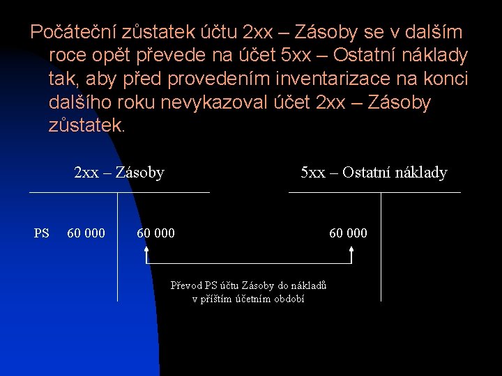 Počáteční zůstatek účtu 2 xx – Zásoby se v dalším roce opět převede na