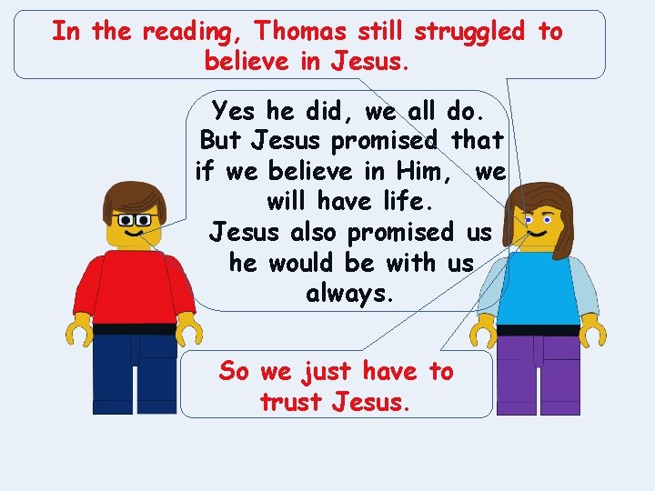 In the reading, Thomas still struggled to believe in Jesus. Yes he did, we