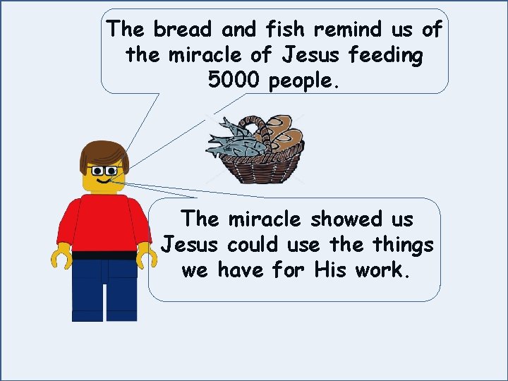 The bread and fish remind us of the miracle of Jesus feeding 5000 people.