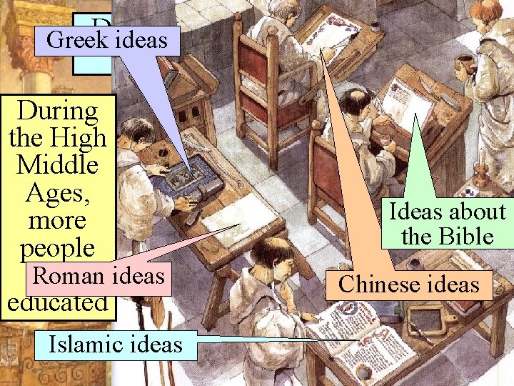 During Greek ideas the Middle Ages, only priests could read & write During the During Greek ideas the Middle Ages, only priests could read & write During the