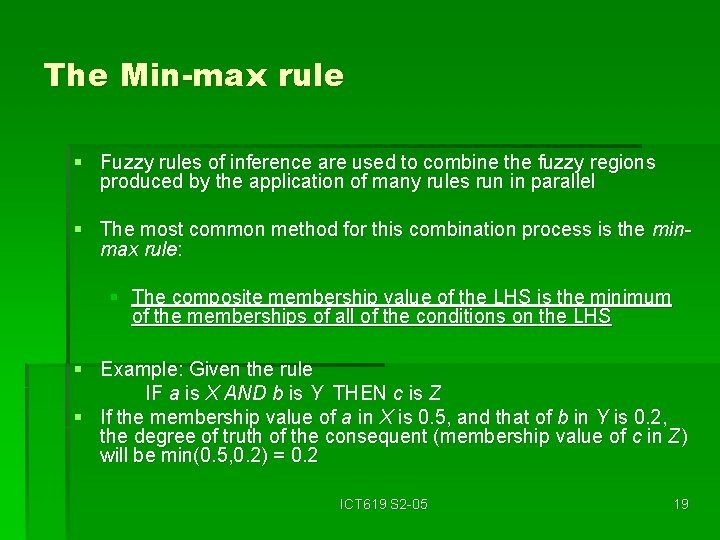 The Min-max rule § Fuzzy rules of inference are used to combine the fuzzy