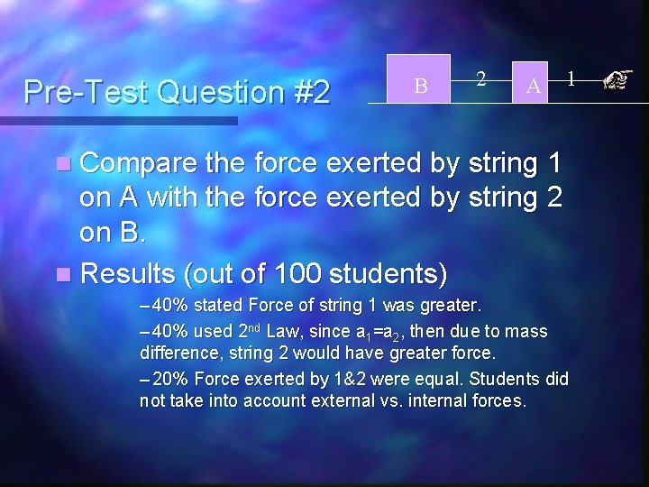 Pre-Test Question #2 B 2 A 1 n Compare the force exerted by string