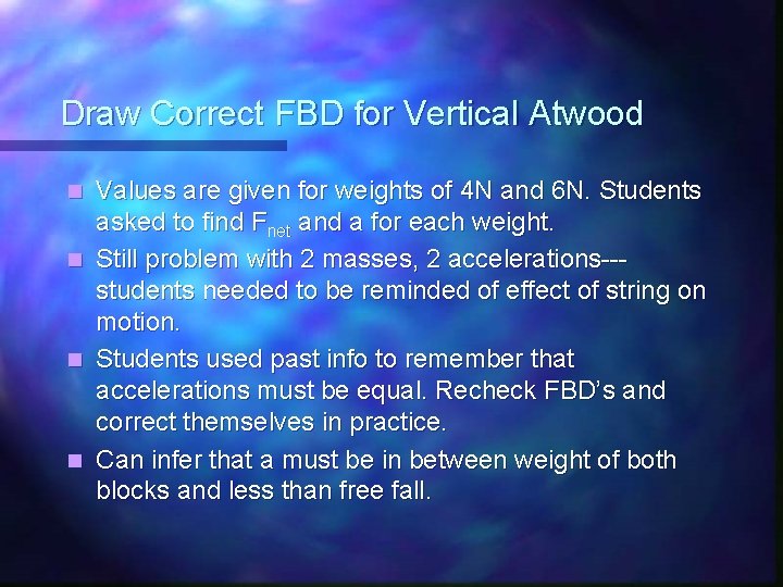 Draw Correct FBD for Vertical Atwood Values are given for weights of 4 N