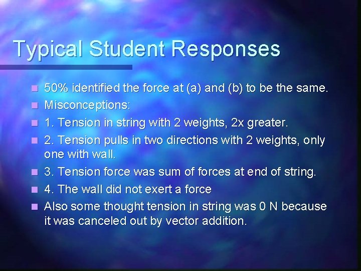 Typical Student Responses n n n n 50% identified the force at (a) and