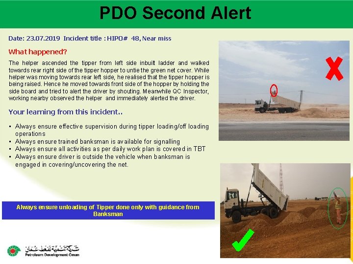 PDO Second Alert Main contractor name – LTI# - Date of incident Date: 23.