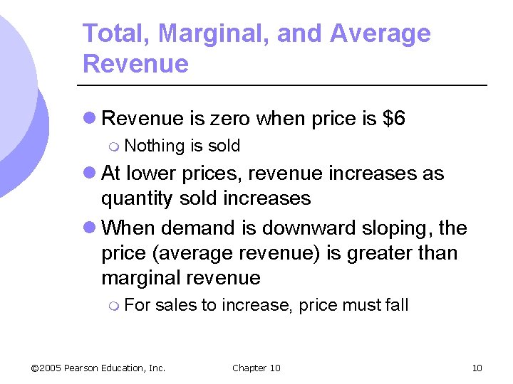 Total, Marginal, and Average Revenue l Revenue is zero when price is $6 m