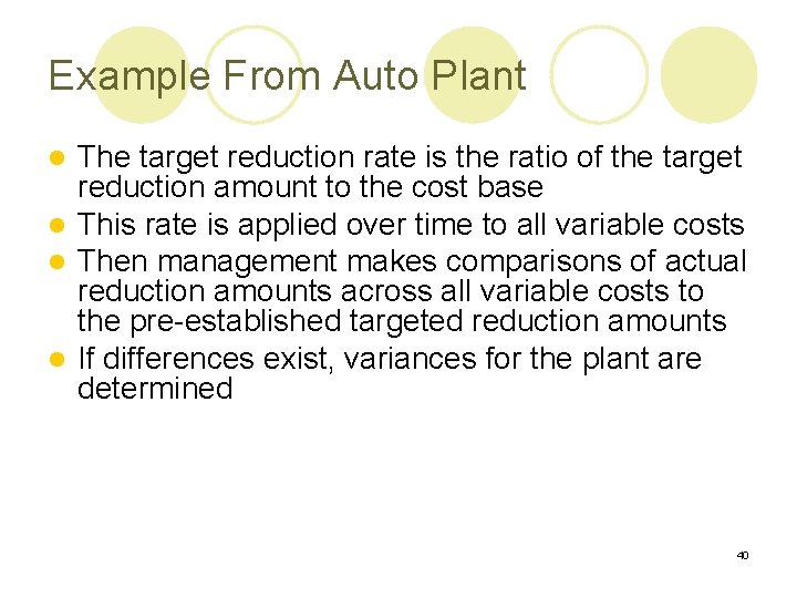 Example From Auto Plant The target reduction rate is the ratio of the target Example From Auto Plant The target reduction rate is the ratio of the target