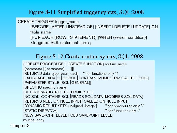 Figure 8 -11 Simplified trigger syntax, SQL: 2008 Figure 8 -12 Create routine syntax,