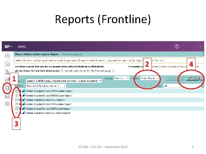 Reports (Frontline) 2 4 1 3 SE SMS - CIO 101 – November 2019