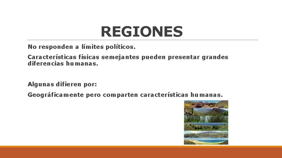 REGIONES No responden a límites políticos. Características físicas semejantes pueden presentar grandes diferencias humanas.