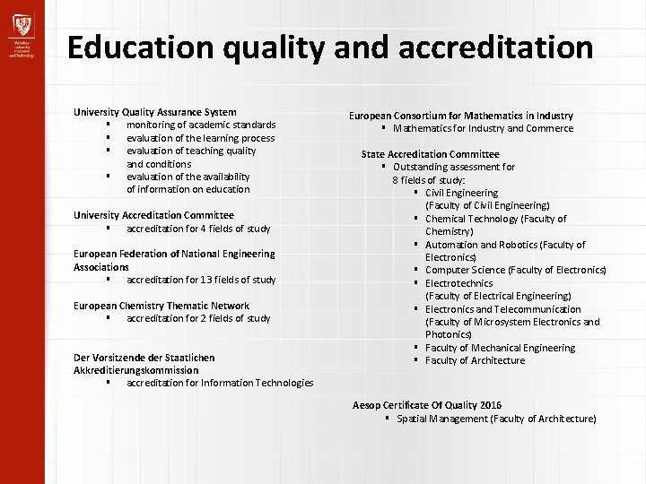 Education quality and accreditation University Quality Assurance System monitoring of academic standards evaluation of