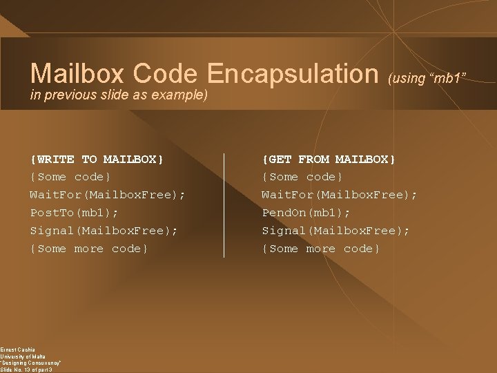 Mailbox Code Encapsulation (using “mb 1” in previous slide as example) {WRITE TO MAILBOX}