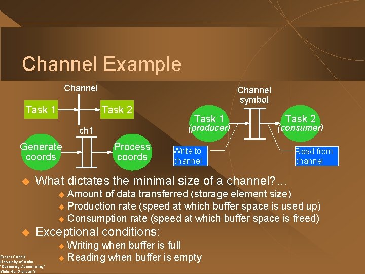 Channel Example Channel Task 1 Task 2 u Task 1 (producer) ch 1 Generate