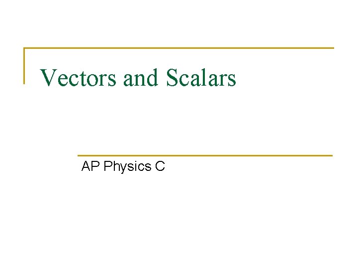 Vectors and Scalars AP Physics C 