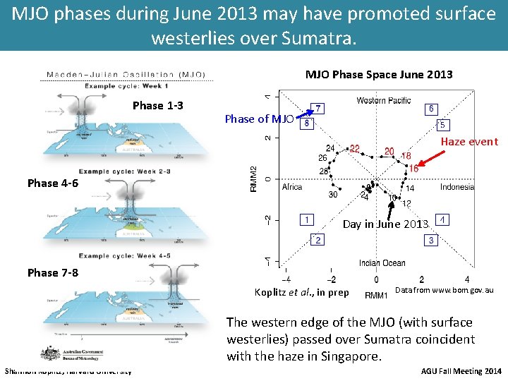 MJO phases during June 2013 may have promoted surface westerlies over Sumatra. MJO Phase