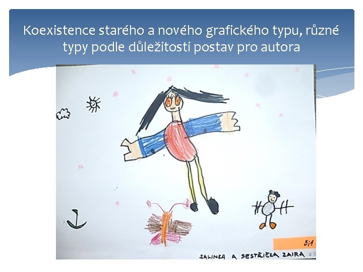 Koexistence starého a nového grafického typu, různé typy podle důležitosti postav pro autora 