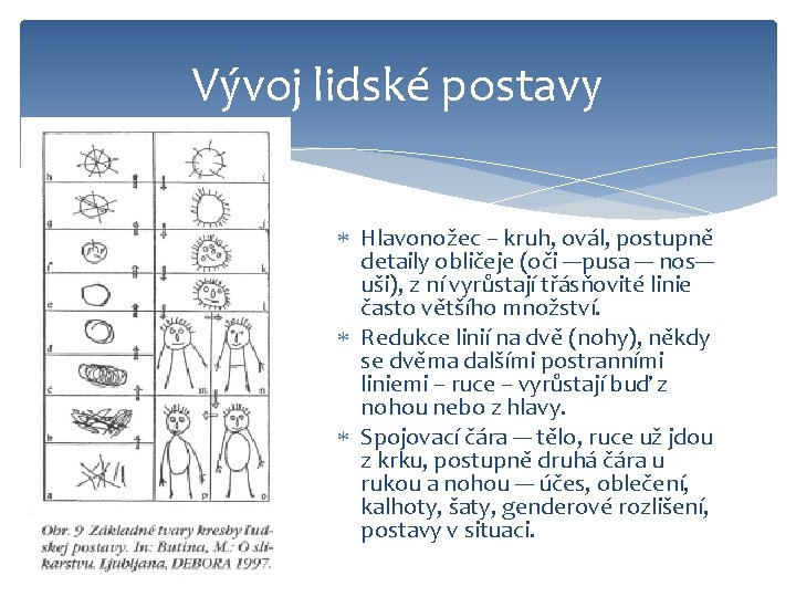 Vývoj lidské postavy Hlavonožec – kruh, ovál, postupně detaily obličeje (oči ---pusa --- nos--uši),