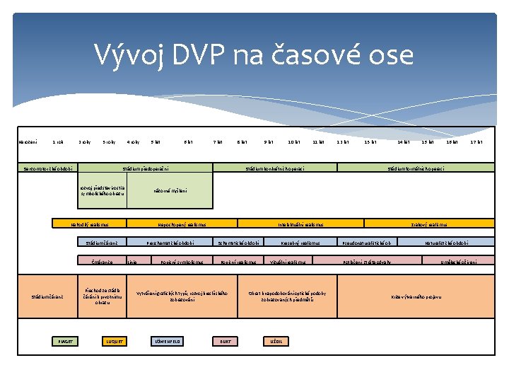 Vývoj DVP na časové ose Narození 1 rok 2 roky 3 roky Senzomotorické období