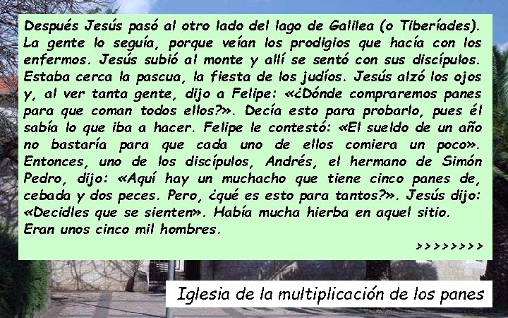 Después Jesús pasó al otro lado del lago de Galilea (o Tiberíades). La gente