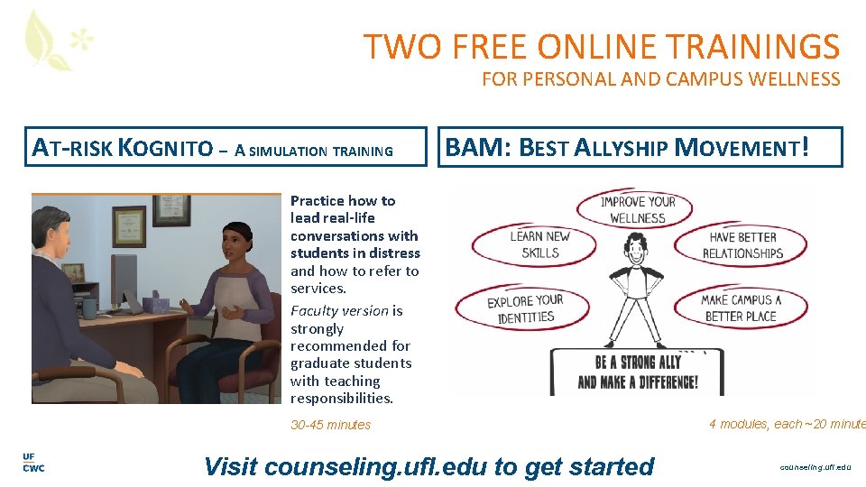 TWO FREE ONLINE TRAININGS FOR PERSONAL AND CAMPUS WELLNESS AT-RISK KOGNITO – A SIMULATION