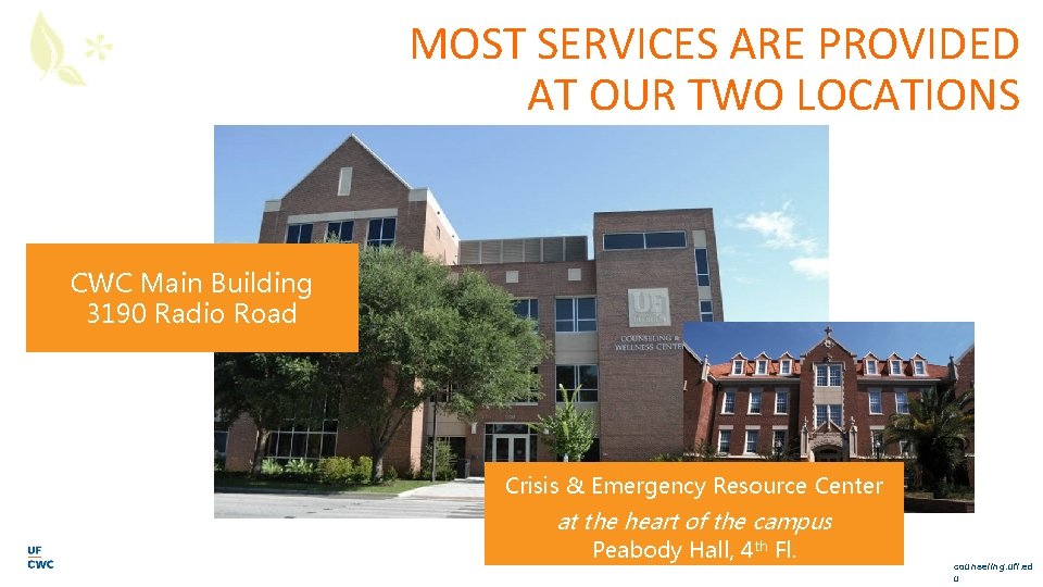 MOST SERVICES ARE PROVIDED AT OUR TWO LOCATIONS CWC Main Building 3190 Radio Road