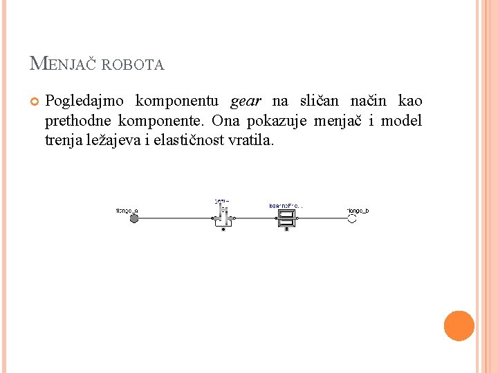 MENJAČ ROBOTA Pogledajmo komponentu gear na sličan način kao prethodne komponente. Ona pokazuje menjač