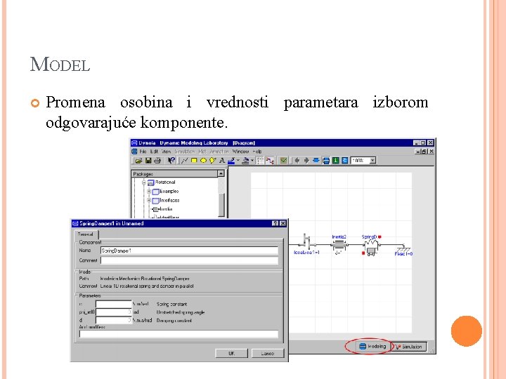 MODEL Promena osobina i vrednosti parametara izborom odgovarajuće komponente. 