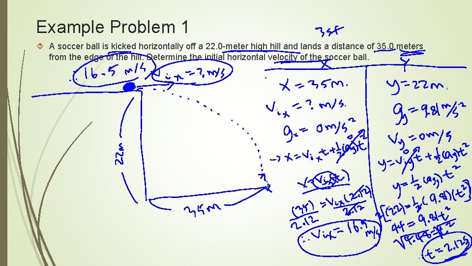 Example Problem 1 A soccer ball is kicked horizontally off a 22. 0 -meter