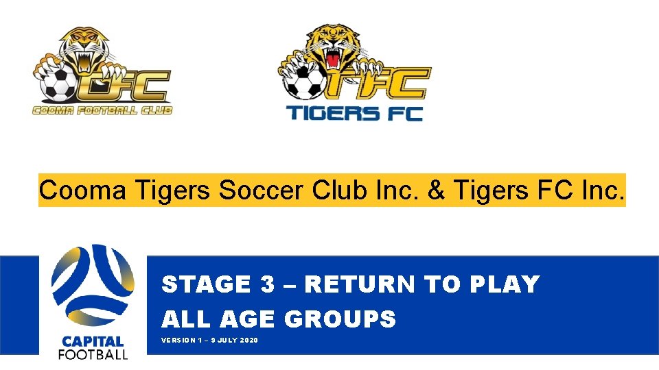 Cooma Tigers Soccer Club Inc. & Tigers FC Inc. STAGE 3 – RETURN TO