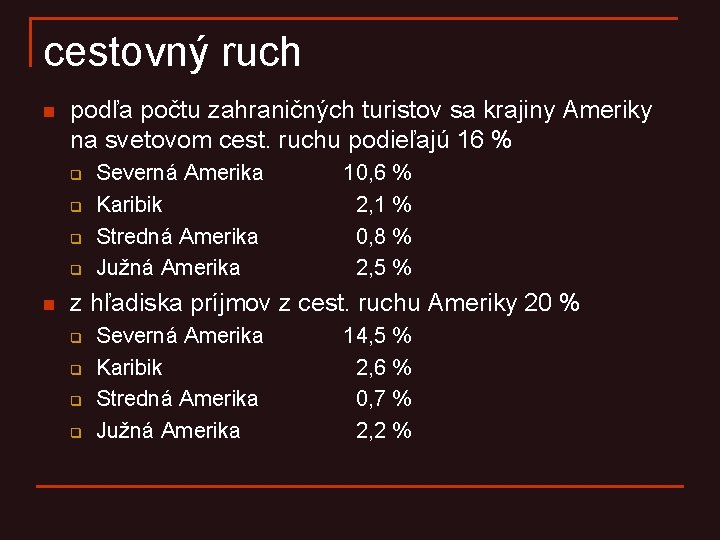 cestovný ruch n podľa počtu zahraničných turistov sa krajiny Ameriky na svetovom cest. ruchu