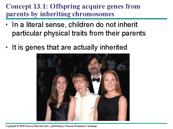 Concept 13. 1: Offspring acquire genes from parents by inheriting chromosomes • In a