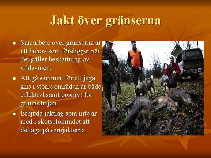 Jakt över gränserna n n n Samarbete över gränserna är ett behov som föreligger