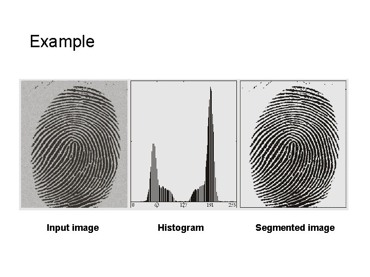 Example Input image Histogram Segmented image 