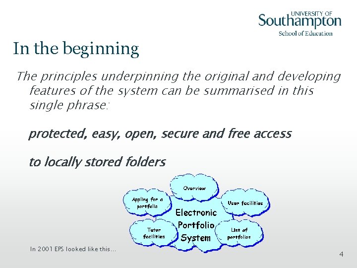 In the beginning The principles underpinning the original and developing features of the system