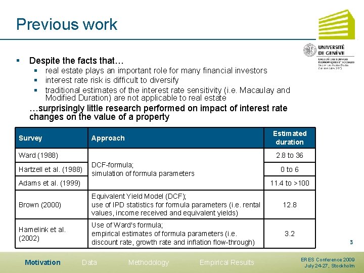 Previous work § Despite the facts that… § real estate plays an important role