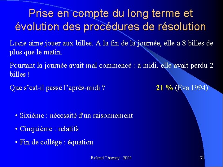 Prise en compte du long terme et évolution des procédures de résolution Lucie aime