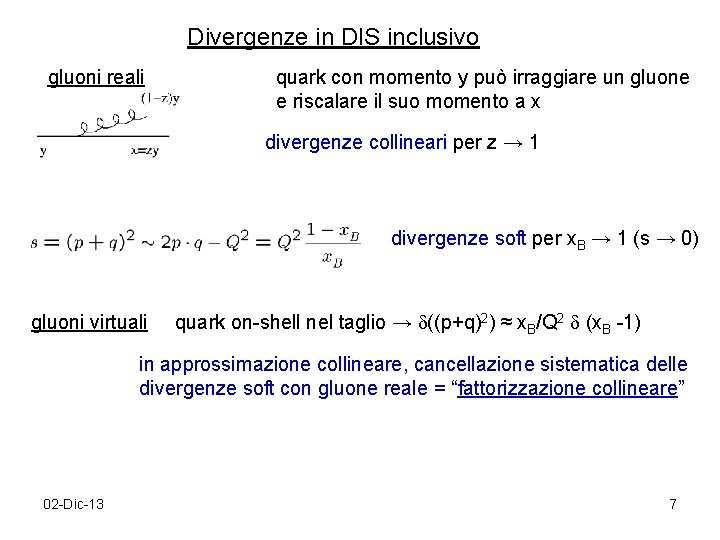 Divergenze in DIS inclusivo gluoni reali quark con momento y può irraggiare un gluone