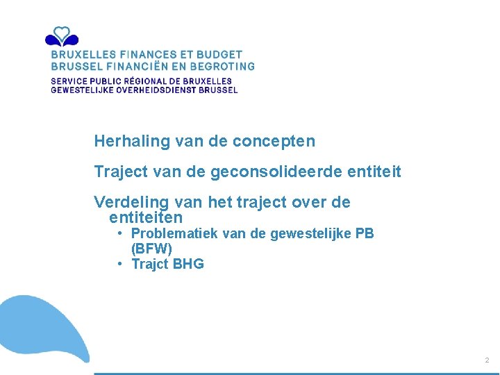 Herhaling van de concepten Traject van de geconsolideerde entiteit Verdeling van het traject over