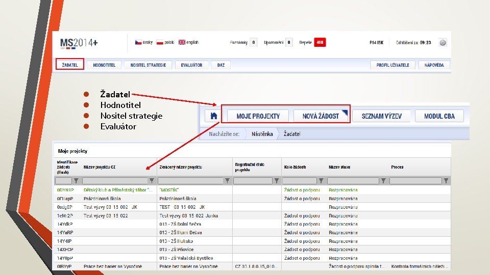 Základní menu Žadatel Hodnotitel Nositel strategie Evaluátor 
