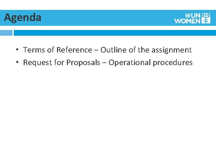 Agenda • Terms of Reference – Outline of the assignment • Request for Proposals