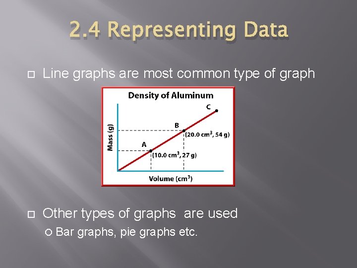 2. 4 Representing Data Line graphs are most common type of graph Other types