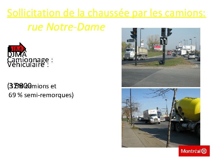 Sollicitation de la chaussée par les camions: rue Notre-Dame DJMA Camionnage : Véhiculaire :