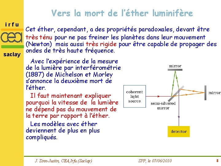 Vers la mort de l’éther luminifère irfu saclay Cet éther, cependant, a des propriétés