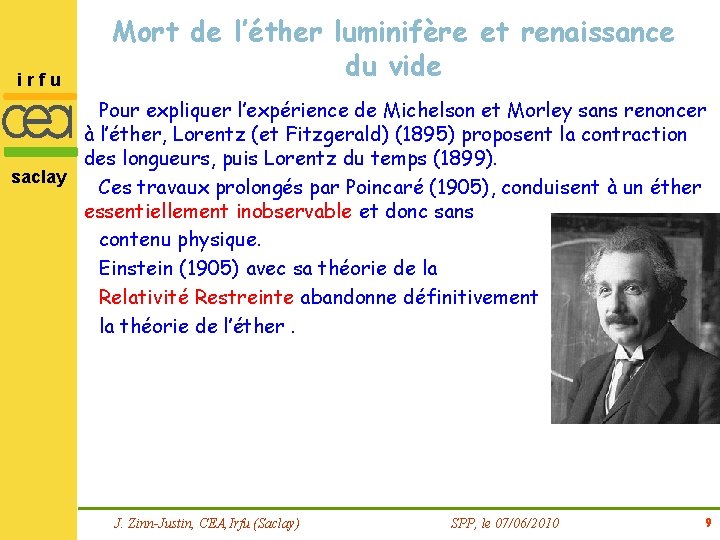 irfu Mort de l’éther luminifère et renaissance du vide Pour expliquer l’expérience de Michelson