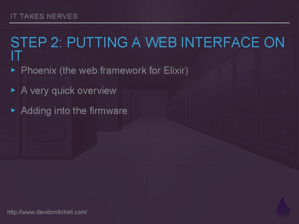 IT TAKES NERVES STEP 2: PUTTING A WEB INTERFACE ON IT ▸ Phoenix (the