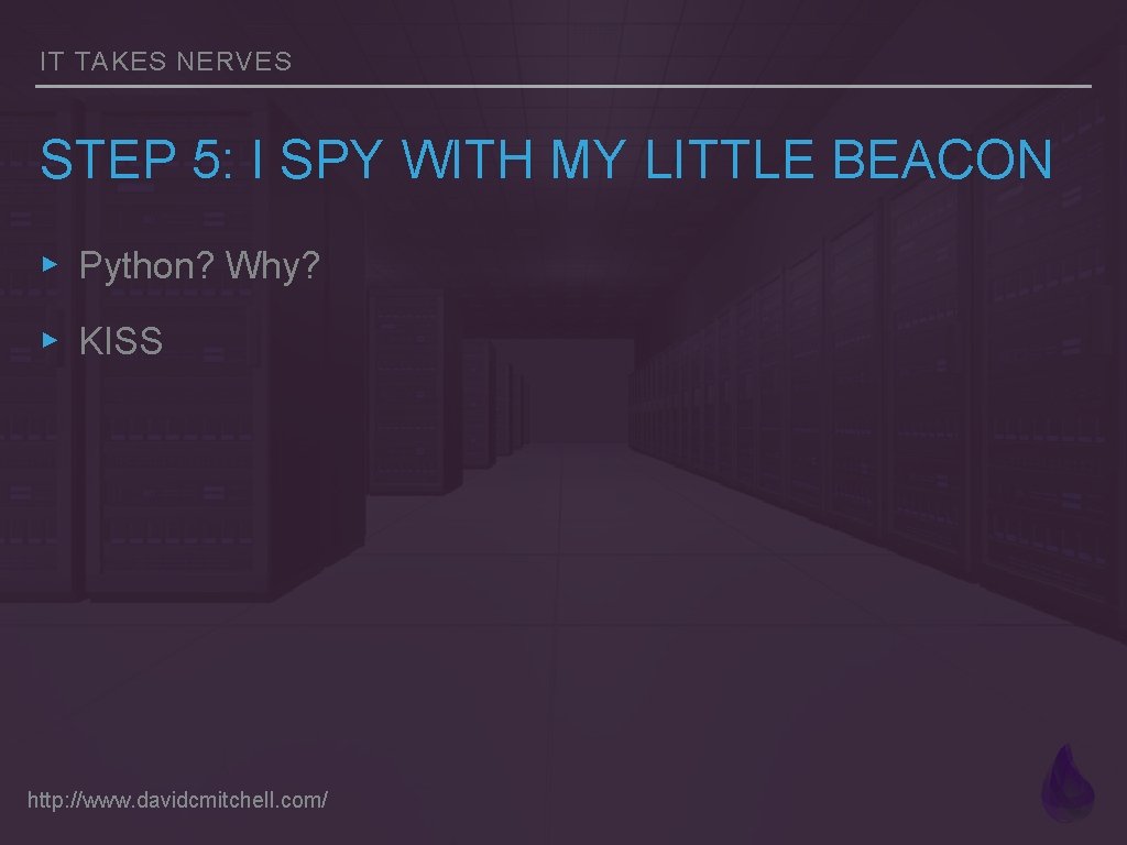 IT TAKES NERVES STEP 5: I SPY WITH MY LITTLE BEACON ▸ Python? Why?
