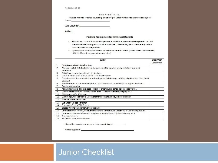 Junior Checklist 