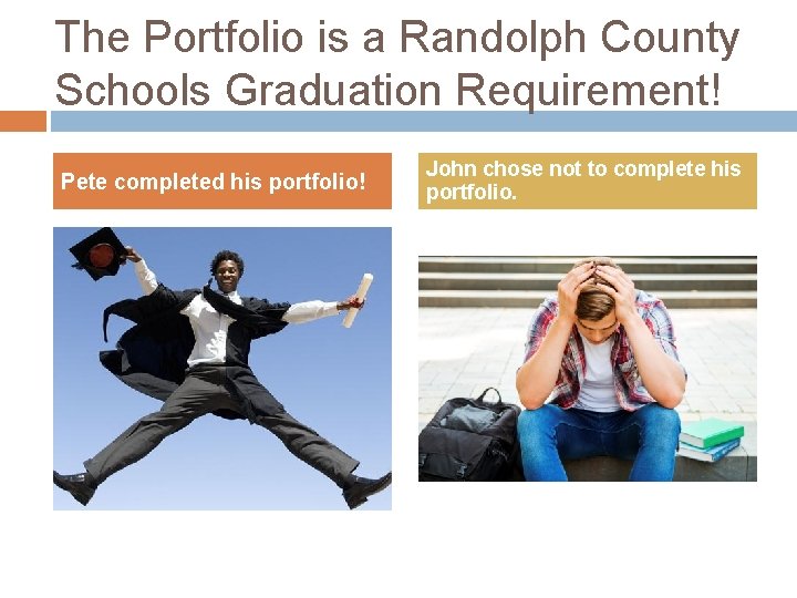 The Portfolio is a Randolph County Schools Graduation Requirement! Pete completed his portfolio! John