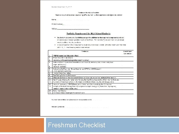 Freshman Checklist 